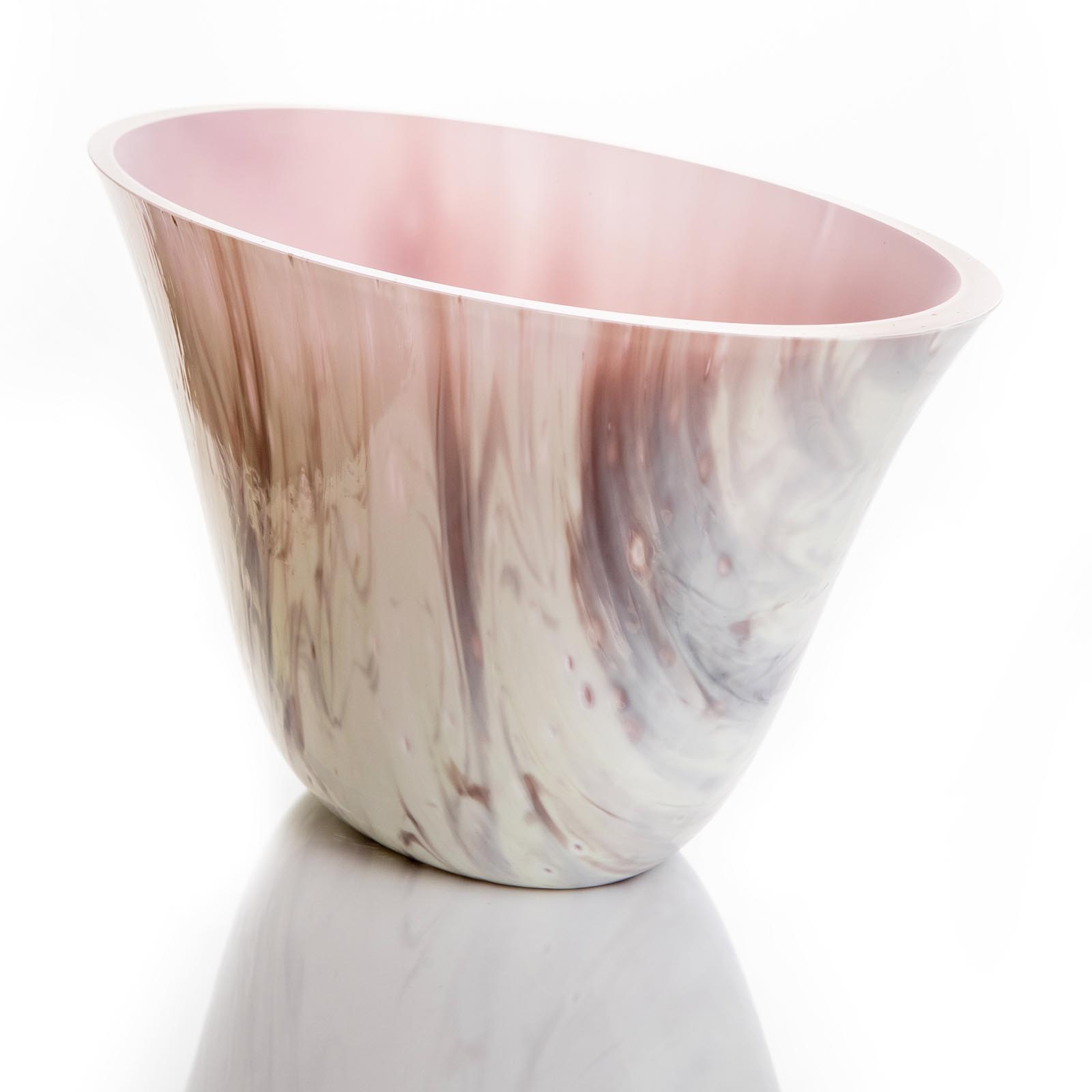 Rosea fluctus streaky white and cranberry pink eclipse glass vessel - contemporary Irish glassware hand made in Ireland by Keith Sheppard Glass Artistry, Northern Ireland
