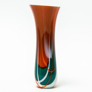 Green white and orange glass tulip vessel in the colours of Ireland - contemporary Irish glassware hand made in Ireland by Keith Sheppard Glass Artistry, Northern Ireland. Photo 1662