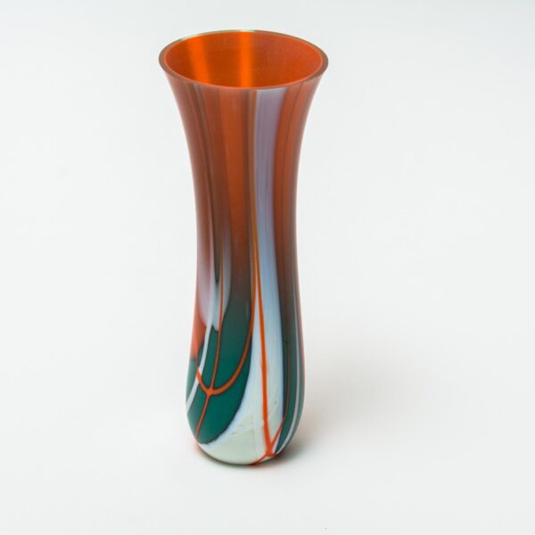 Green white and orange glass tulip vessel in the colours of Ireland - contemporary Irish glassware hand made in Ireland by Keith Sheppard Glass Artistry, Northern Ireland. Photo 1670