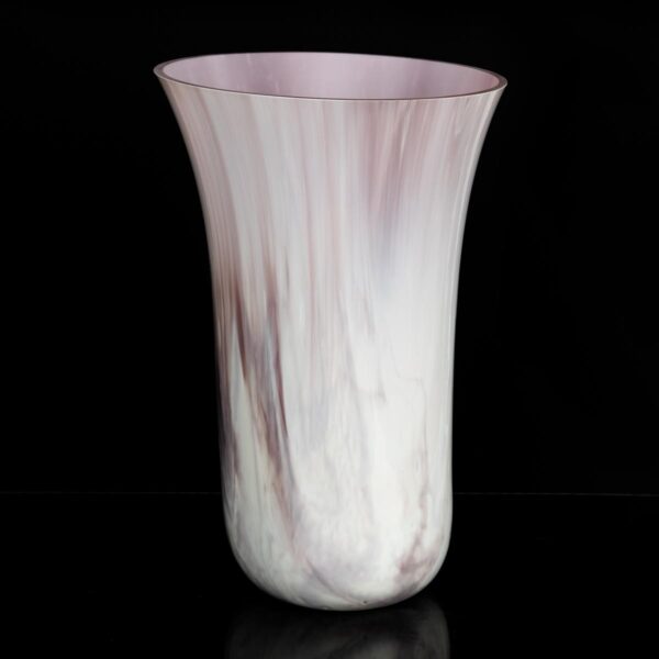 Streaky white and salmon pink rosea fluctus amplissimum altum glass vase vessel - contemporary glassware hand made in Ireland by Keith Sheppard Glass Artistry, Northern Ireland
