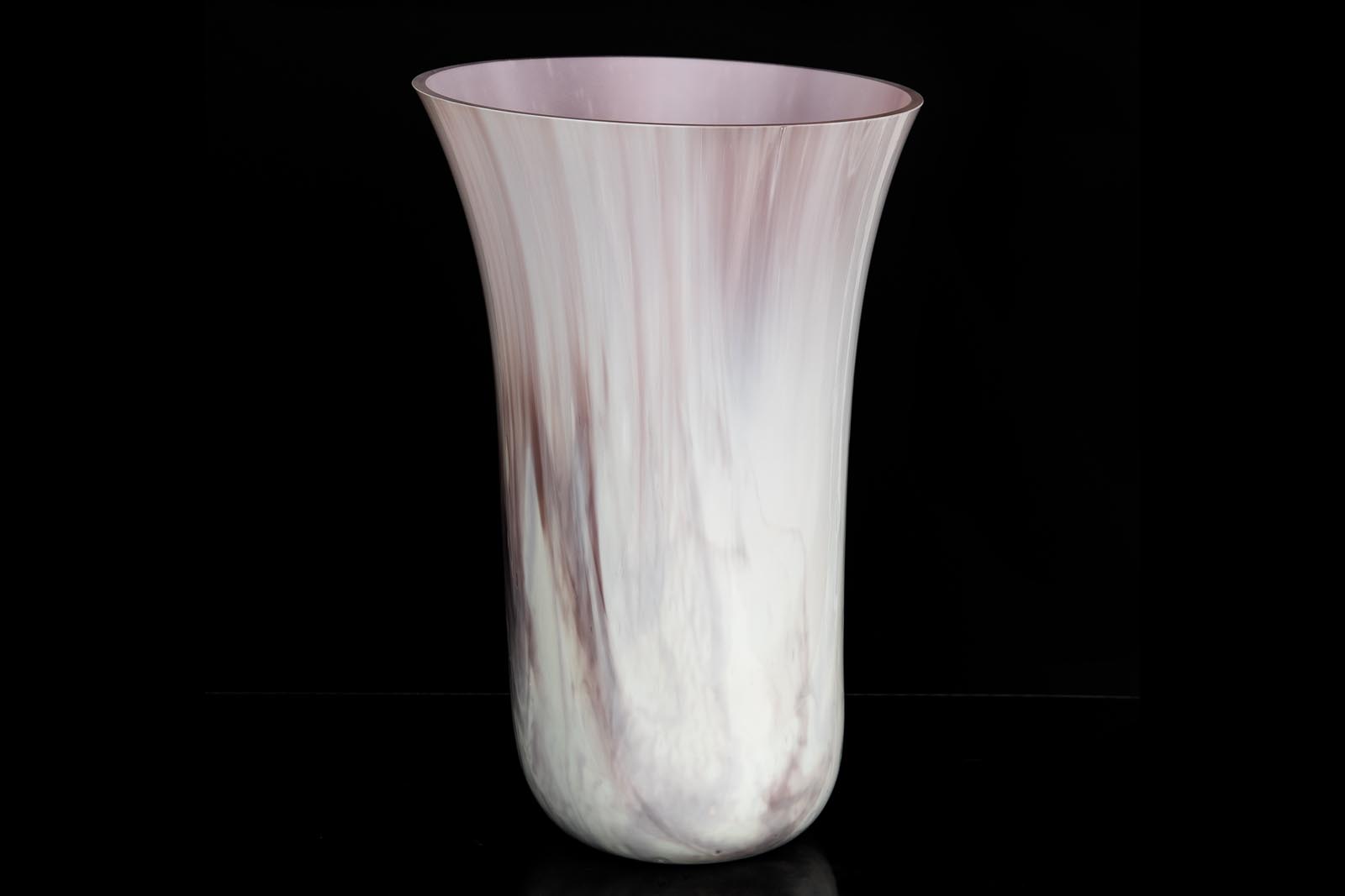 Streaky white and salmon pink rosea fluctus amplissimum altum glass vase vessel - ecommerce category header photo