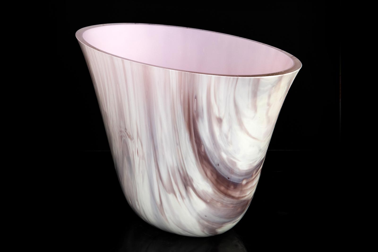 Streaky white and salmon pink rosea fluctus eclipse glass vase vessel - ecommerce category header photo