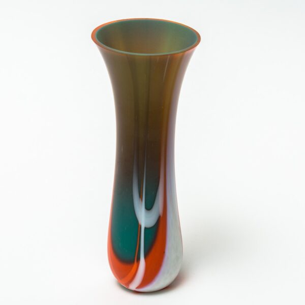 Green white and orange glass tulip vase with green interior in the colours of Ireland - contemporary Irish glassware hand made in Ireland by Keith Sheppard Glass Artistry, Northern Ireland. Photo 1677