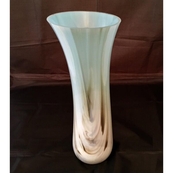 French vanilla wisps and cyan blue magna glass vase vessel - contemporary Irish glassware hand made in Ireland by Keith Sheppard Glass Artistry, Northern Ireland