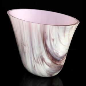 Streaky white and salmon pink rosea fluctus eclipse glass vase vessel - contemporary glassware hand made in Ireland by Keith Sheppard Glass Artistry an Irish glassware and glass sculpture studio in Northern Ireland